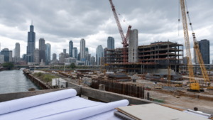 Unbranded Chicago casino construction site and city planning documents