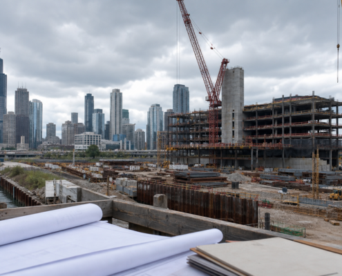 Unbranded Chicago casino construction site and city planning documents