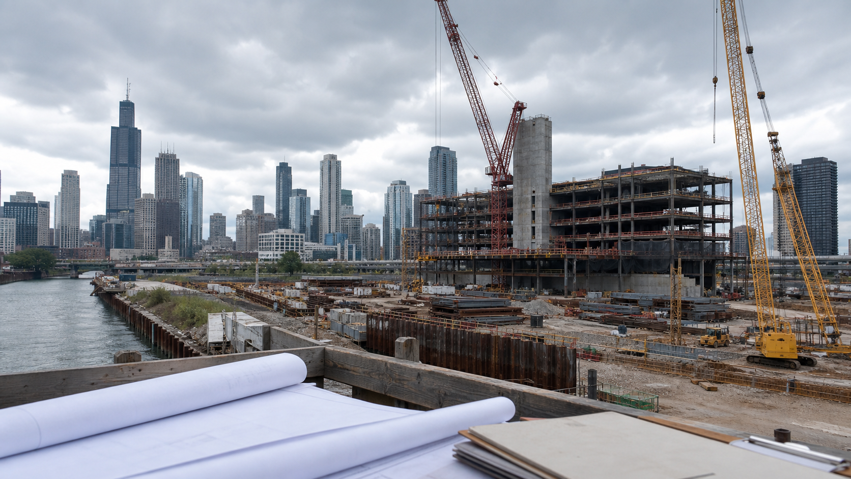 Unbranded Chicago casino construction site and city planning documents