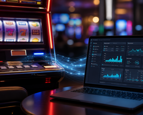 Online casino slots technology linking a physical slot cabinet to a generic digital interface