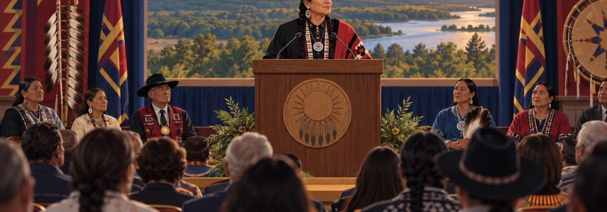 Editorial illustration of a tribal government address and Oklahoma community