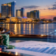 Editorial illustration of Maryland casino revenue data and a casino skyline