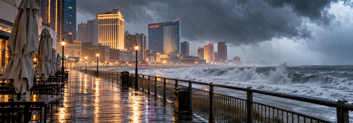 Editorial illustration for Atlantic City Casino Revenue Hit by a Stormy September