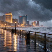 Editorial illustration for Atlantic City Casino Revenue Hit by a Stormy September