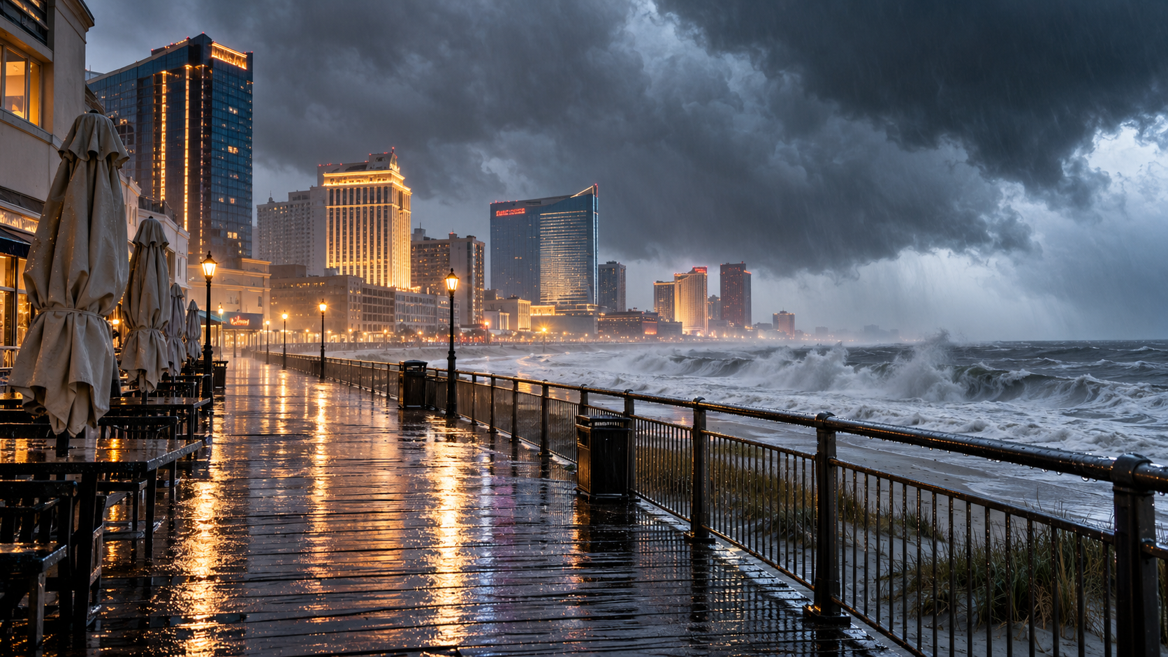 Editorial illustration for Atlantic City Casino Revenue Hit by a Stormy September